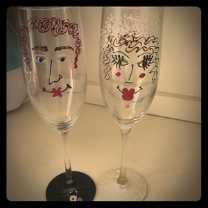 Fortunoff bride and groom hand painted glasses